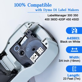 GREENCYCLE 6 Pack Compatible for DYMO D1 Label Tape 45803 3/4" x 23ft D1 Label Maker Refills A45803 S0720830 Black on White for Dymo LabelManager 360D 420P 450 PC, LabelPoint 350, LabelWriter 450 Duo