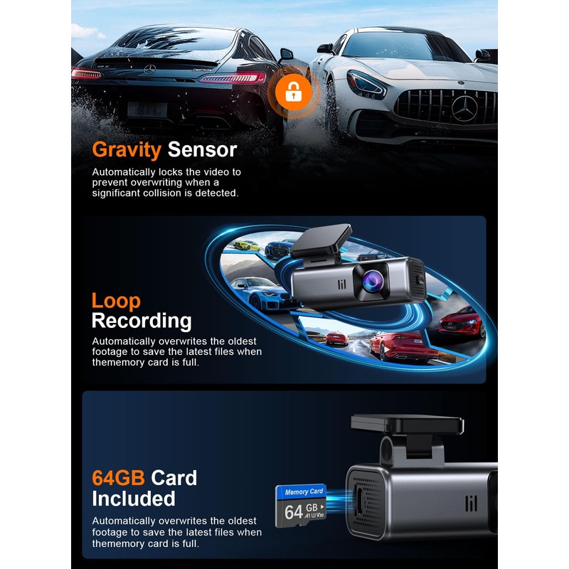 galphi Dash Cam 4K WiFi Dashcam, 64GB Card Included, Dash