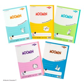 Apica Moomin MLS10X5AM Learning Book, 0.2 inch (5 mm) Square Ruled (0.4 inch (10 mm) Solid Line, Set of 5