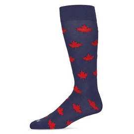 MeMoi Men's Oh Canada Maple Leaf Rayon Blend Crew Sock Navy 10-13