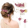 4Pcs Wedding Hair Pins Set, Pink Flower Bridal Hair Pins