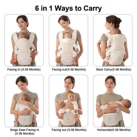 Bebamour Baby Carrier with Hip Seat,All-Position Breathable Mesh Hip Seat & Carrier 0-36Months with Head Hood, 3 PCS Teething Pads, Waist Extender,Storage Bag & Pacifier Case sling Adjustable All-Seasons Cozy Belt - Color: Black