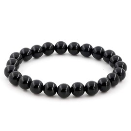 Natural Gemstone Bracelet 8mm Chakra Round Beads Crystal Reiki Healing Elastic Stretch Stone Bracelets for Women Men 7 Inch (Black Agate)