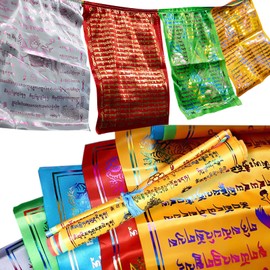 Tibetan Prayer Flags 3.5 m 10 Flags (Each 34 x 35 cm) Traditional Wooden Model Print Silk Bronzing Bunting Outdoor Tibetan Prayer Flags Outdoor Decoration Flag Garden