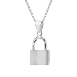 Tuscany Silver Women's Sterling Silver 10.5mm x 22mm Plain Padlock Pendant On Sterling Silver 25 Panza Curb Chain 46cm/18" Necklace