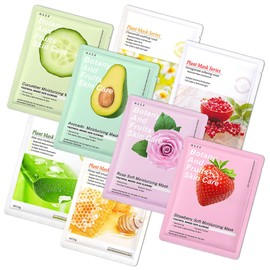 8 Pack Variety Facial Sheet Masks Skin Care Set, Hydrating Bulk Sheet Face Masks Skincare Gifts Set for Women Men, Long Lasting Moisturizing Face Masks Skin Care for All Skin Type（D06)