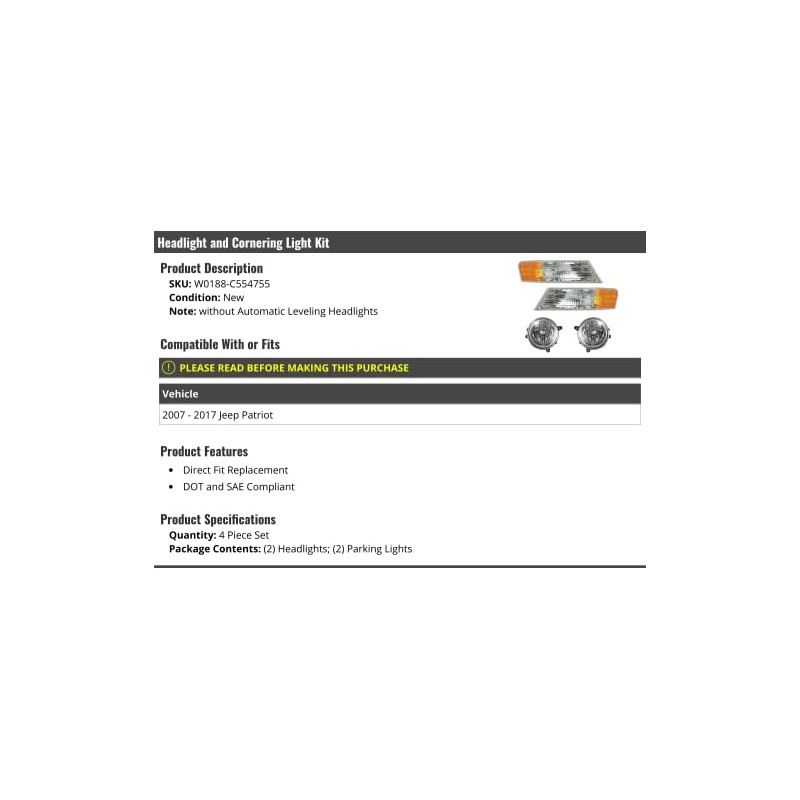 Headlight and Cornering Light Kit - 4 Piece Set -