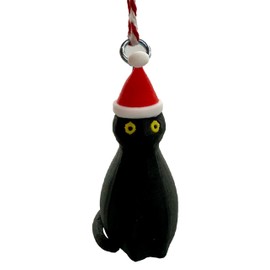 Soetta Santa Cat Christmas Tree Ornament - Made in USA - Miniature Black Cat with Santa Hat and Holiday Hanging String (Black Santa Cat)