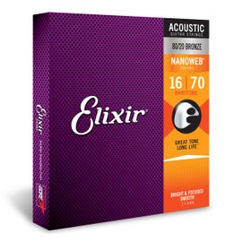 Elixir® Saiten 80/20 Bronze Akustik-Gitarrensaiten mit NANOWEB® Beschichtung, Baritone (.016-.070)