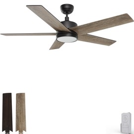 CEME 52" Smart Ceiling Fan With Lights, Low Profile 10 Speeds, Silent DC Motor, Modern Ceiling Fan Compatible with Dimmable 3 Colors LED, Black & Walnut,Indoor & Outdoor, Farmhouse Style