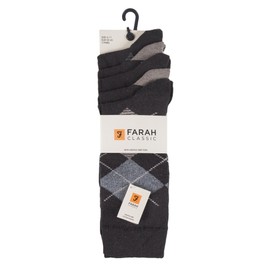 Farah - 5 Pack Mens Thin Breathable Classic Patterned Soft Top Office Cotton Dress Socks (6-11 uk, CS190BRNGRY (Argyle))
