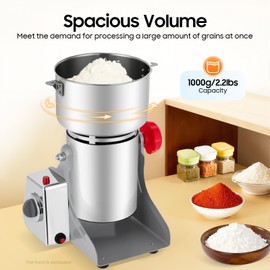 JAYGOVAN 1000g Electric Grain Mill Grinder 3600W High Speed Commercial Flour Mill Dry Grinding Machine 180° Swingable Blade Stainless Steel Grinder Mill for Wheat, Spices, Coffee Bean, Corn