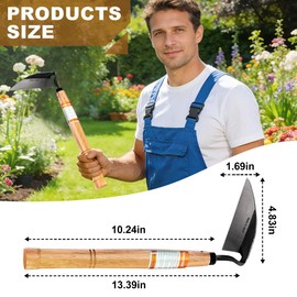 Apexcook Garden Weeding Hoe, Professional Handheld Weeding Tool with Solid Wood Handle, Sharp Blade Manual Weeder for Garden, Yard, Farm, Vegetable Field and Courtyard Weed Removal