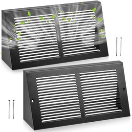 Landhoow 2 Pack Triangular Baseboard Fits 14"w x 6"h Duct Opening Size Return Air Grille Vent Covers Steel Air Register Vent Cover Grill Diffuser, Black, Outer Dimensions 15 3/4 x 6 5/8"