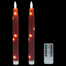HVTDECOR Flameless Flickering Taper Candles Battery Operated with Embedded String Lights, wtih Timer and Remote, LED Real Wax Tapered Dinner Candle Set of 2 (Red)