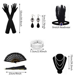 1920s Flapper Clothing Accessories Set 1920s Flapper Theme Set Women With Pearl Necklace Earrings Gloves