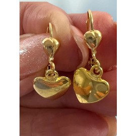 Unbranded Puffed Heart Dangle Drop Earrings with Lever Back Yellow Gold Filled and Plated