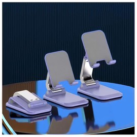 Foldable Smartphone Stand, Tabletop, Mobile Holder, Lavender Blue Metal Base, Adjustable Height, Angle, Compact, Lightweight, 4.3 x 2.8 x 6.1 inches (11 x 7 x 15.6 cm)