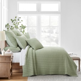 Levtex Home - Mills Waffle - Queen Quilted Bedspread Set - Desert Sage Cotton Waffle - Bedspread Size (104 x 106in.), Sham Size (26 x 20in.)