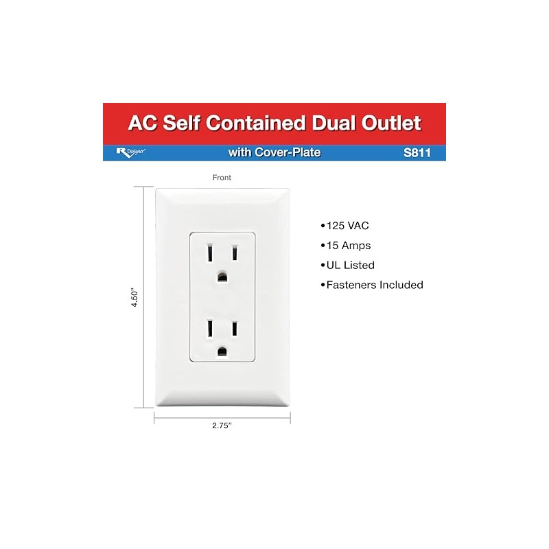 RV Designer AC Self-Contained Dual Outlet with Cover Plate S811