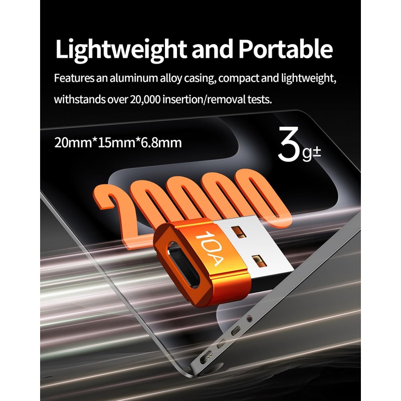HOWJIM USB to USB C Adapter 10 Pack,10A 200W Fast