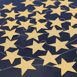 WUMUZAI 5Pcs Star Garland, 20m Hanging Stars Decorations, Paper Glitter Star Garland Banner String Streamers for Birthday Baby Shower Christmas Party Wedding Holiday Decor, Glitter Silver