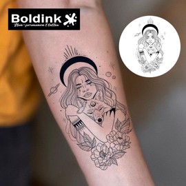 Boldink Temporary Tattoos, semi permanent tattoos, 15-day long lasting tattoo sticker, waterproof and anti-reflective, unique design(Woman and Wolf)