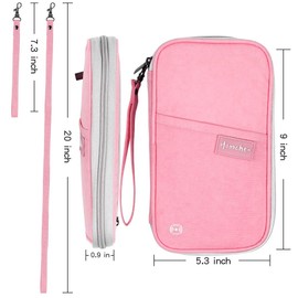 RFID Blocker Family Passport Wallet, Passport Case, Document Organiser with Two Removable Straps for Men and Women, Rfid-Pink, Fastened