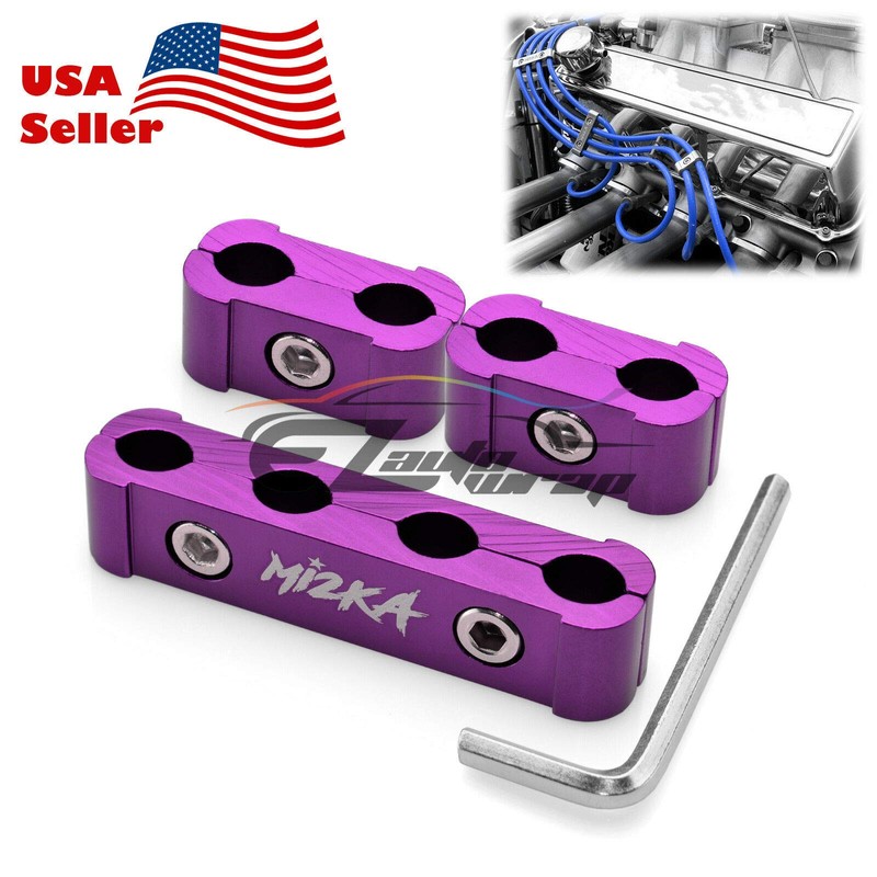 3Pcs Purple Aluminum Engine Spark Plug Wire Separator Divider Organizer