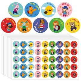450 Pcs French Inspirational Stickers 1 inch Cartoon Motivational Decals Cadeaux Pour Enseignants Classroom Rewards Labels of Teacher Supplies (1)