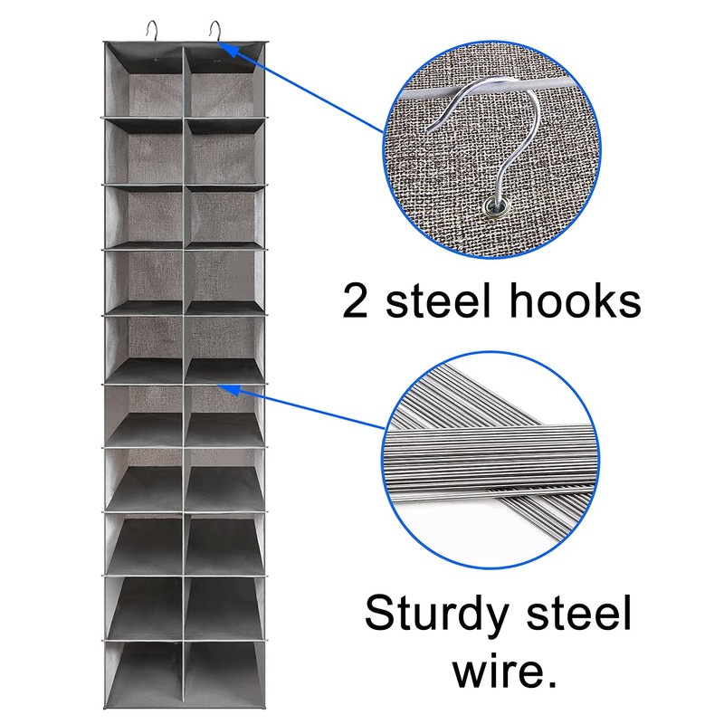 coastal rose Hanging Shoe Organizer for Closet, 20 Sections Hanging