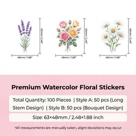 100 Pcs Flower Stickers for Crafts, Scrapbooking Stickerss, Decorative Floral Scrapbook Stickers for Journaling Supplies Scrapbook Accessories Scrap Book Accessories Card Making Supplies Decorations