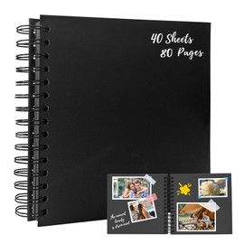 Bellanova 8 Pollici Album Scrapbook a Spirale, 20.5×20.5cm Fotoalbum zum Selbstgestalten, copertina in carta kraft, 40 fogli 80 pagine, DIY Quaderno diario, Album da disegno (Nero)