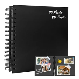Bellanova 8 Pollici Album Scrapbook a Spirale, 20.5×20.5cm Fotoalbum zum Selbstgestalten, copertina in carta kraft, 40 fogli 80 pagine, DIY Quaderno diario, Album da disegno (Nero)