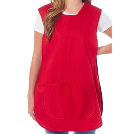 ER Direct Womens Home Work School Kitchen Catering Cleaning Bar Plus Size Plain Printed Coloured Front Large Pocket Side Button Fastening Tabard Apron (Red/Red, XL)