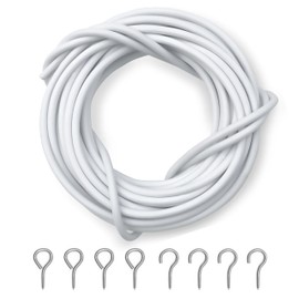 Dikots Net Curtain Wire and Hooks Set - 3 Meter Curtain wire kit with 4 Eyes & 4 Hooks - A multipurpose wire suitable for net curtains for windows - Durable wire set for window net curtain