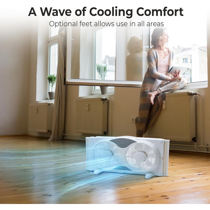 EZ-CHILL 9” Window Fan with Remote Control, 3 Speed Dual