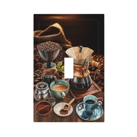 LuHuoLu Decorative Light Switch Cover Plate Retro Coffee Maker Beans Cup 1 Gang Wall Plate Oversized Single Toggle Wall Cover Plate Jumbo Electrical Switchplate Faceplate
