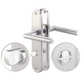 AGT Door lever: Stainless Steel Door Fitting Set for bathroom & toilet, 2 handles, long plate set (door handle bath)