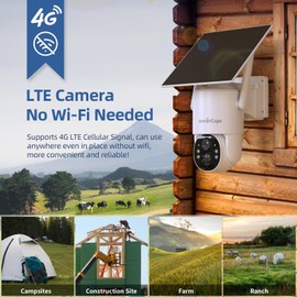 4G LTE Cellular Security Camera, No Wifi Security Camera, 2.5K Solar Camera Outdoor Wireless, 360° Live View, Spotlight Color Night Vision, Motion&Siren Alert, SD/Cloud Storage (SIM Card Included)