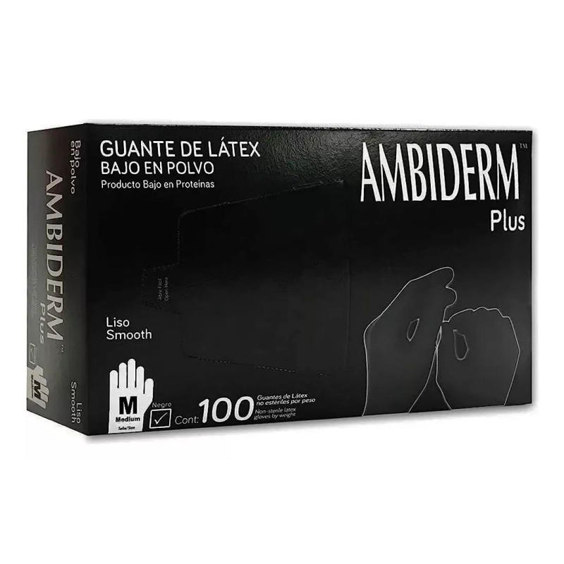 Ambiderm Guantes Negros Latex (tatuajes, Estetica, Cocina) Ambiderm M
