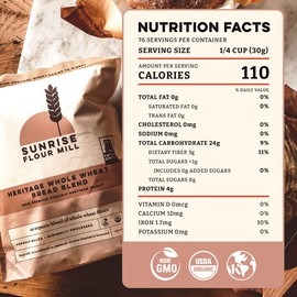Sunrise Flour Mill Heritage Whole Wheat Bread Blend - 5 lb | USDA Organic All Purpose Flour Unbleached - Non-GMO, Kosher, Glyphosate Free, Ancient Grains, Bread Flour Organic.