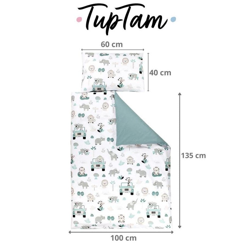 TupTam Children Bedding Set Duvet Cover Pillowcase Two-Sided, Zoo Green,