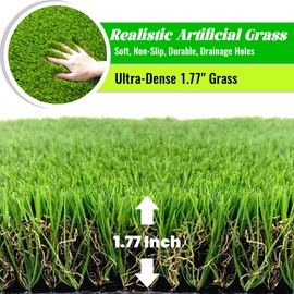 1.77" Ultra-Dense Artificial Grass 4 X 7 Feet, Realistic Soft Fake Turf with Drainage Holes, Lush Synthetic Lawn for Dogs, Pets, Yard, Patio, Garden Indoor & Outdoor Areas