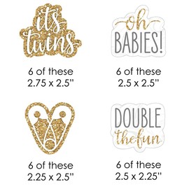 Big Dot of Happiness It's Twins - DIY Shaped Gold Twins Baby Shower Cut-Outs - 24 Count