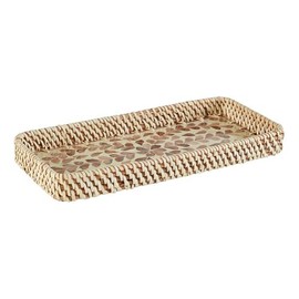 47th & Main Woven Rattan Capiz Shell Inlay Basket Tray Home Décor for Table, 15" L x 7" W x 1.5" H, Patterned