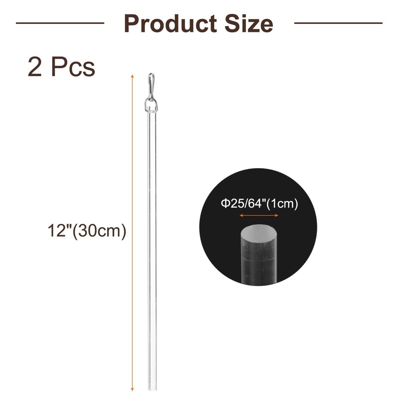 uxcell 2Pcs 12"Clear Curtain Pull Rod, Acrylic Blind Wand Replacement