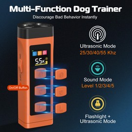 Dog Bark Deterrent Device, Color Display 2000 mAh Rechargeable Ultrasonic Anti-Barking Trainer with 4 Frequency Settings 25/30/40/55 kHz, 65ft Long-Range, Safe & Effective Alternative to Bark Collars