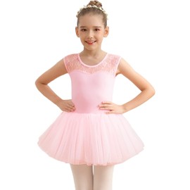 Mulnall Girls Ballet Lace Cap Sleeve Leotard Tank with Tutu Skirt for Dance Gymnastics (Toddler/Little Girl/Big Girl)（UK6032-08-XL）