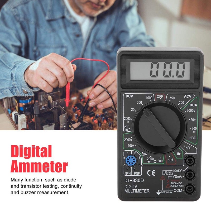 DT830D Mini Digital LCD Display Multimeter, Summer Voltmeter, Ammeter, Ohmmeter,